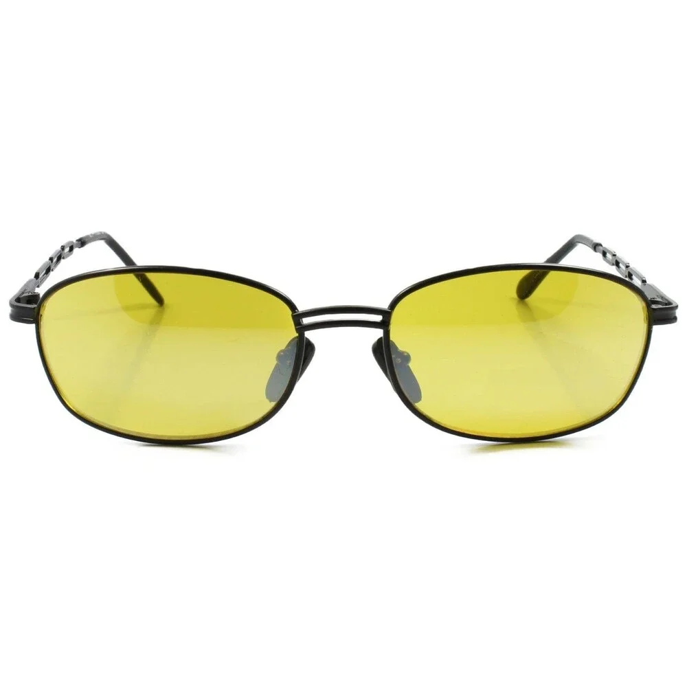 Old Classic Vintage 80s Fashion Rectangle Sunglasses Black Frame Yellow Lens
